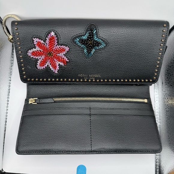 Henri Bendel Black Clutch Wristlet with Beaded Floral Accents Rare - Picture 7 of 9